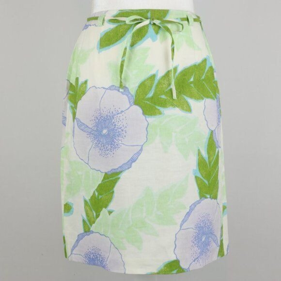 Ann Taylor LOFT Women's Size 4 Green Purple Floral 100% Linen Pencil Skirt - Picture 1 of 7